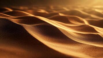 Beautiful sandy beach with a golden hue. The sand is spread out in a vast area, and there are a few small waves gently rolling in. The scene is serene and peaceful photo