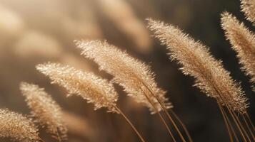 Field of tall grass with a few flowers in the foreground. The grass is dry and brown, giving the image a sense of desolation and loneliness photo