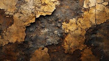 The image is of a wall with a lot of cracks and peeling paint. The wall is made of stone and has a rough texture. Scene is one of decay and neglect photo
