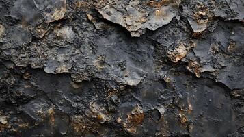 negro y marrón rock con un lote de grietas y agujeros el grietas y agujeros dar el rock un áspero y escabroso apariencia foto