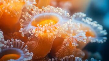 Close up of a sea creature with orange and white spots. The image has a warm and inviting mood, with the bright colors of the creature drawing the viewer in photo