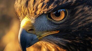Close up of a bird's face with a yellow eye. The bird's face is in focus and the eye is the main focus of the image photo
