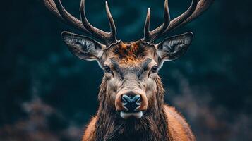 Deer with its head held high and its antlers visible. The image has a mood of strength and power photo