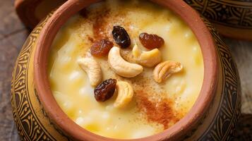 A bowl of rice with raisins and nuts photo