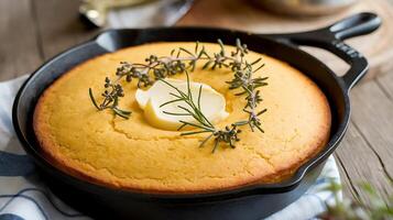 Cornbread in a cast iron skillet photo