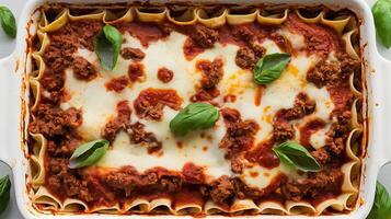 Baked lasagna with basil photo