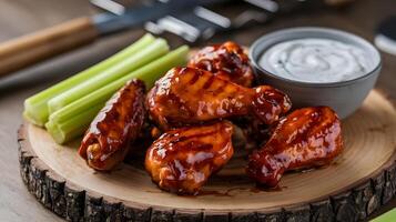 Grilled chicken wings with celery and ranch dressing photo