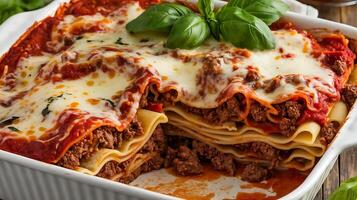 Lasagna with meat and cheese photo