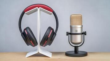 Headphones and microphone on a stand photo
