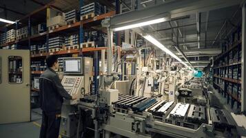 A man working on a machine in a factory photo