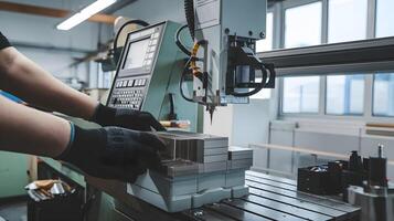 A person working on a machine in a factory photo