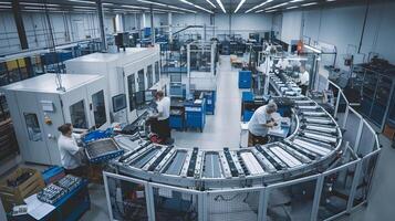 A factory with people working on machines photo