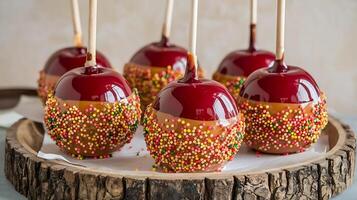 Caramel apples with sprinkles on top photo