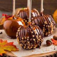 Caramel apples with chocolate drizzle on top photo