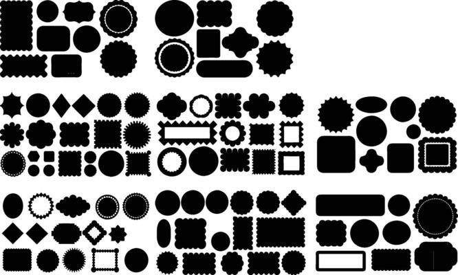 Collection of Decorative Silhouetted Shapes and Frames in Black Design
