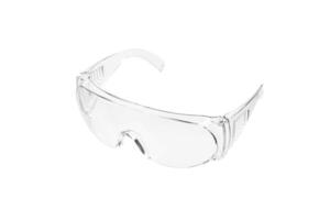 Clear safety goggles with wraparound design, transparent lenses, and side shields for eye protection in industrial or laboratory settings photo