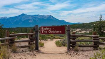 A sign that says explore the outdoors photo