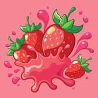 Strawberries and juice splashes vector