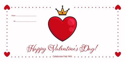 Valentine Day postcard with heart in a crown with text greeting and abstract ornaments. Love holiday banner and invitation. illustration. vector