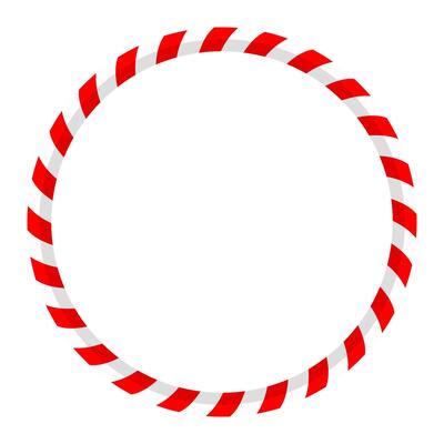 Circular christmas candy cane isolated frame. Festive decorative round red white stripe border illustration