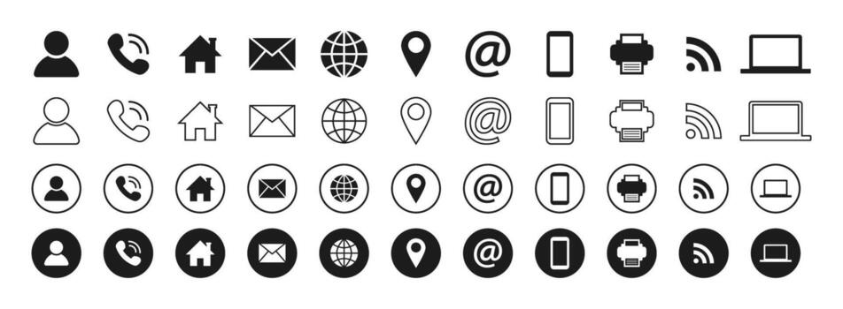 Essential Business Contact Message User Interface Icons Set. Flat Web Outline Circular Style Icon Collection vector