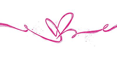 One Continuous Pink Line of Grunge Icon Heart. Cute doodle love sign isolated on white background. Scribble heart shapes drawn with markers and chalk vector