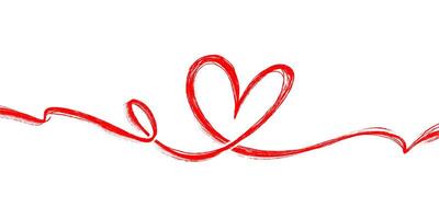 One Continuous Line of Grunge Heart. Cute doodle love sign isolated on white background. Scribble heart shapes drawn with markers and chalk vector