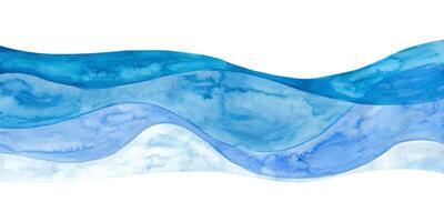 River in Watercolor Style Hand Painted. Abstract horizontal banner with waves. Blue water isolated on white background. Sea frame. Ocean view vector