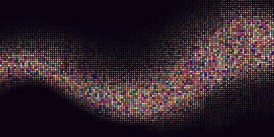 Abstract Halftone with Colorful Wave Isolated on Black Background. Pop art comic design with dots perfect as banner, wallpaper. vector