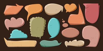 Retro Chat Bubbles in Cartoon Comic Book Style with Grunge Texture. Speech chatting boxes drawn with pencil. Abstract and simple figures. Irregular dynamic shapes. Modern asymmetric sketch spots. vector