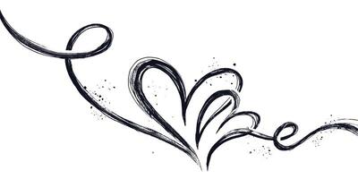 One Continuous Black Line of Grunge Icon Heart. Cute doodle love sign isolated on white background. Scribble heart shapes drawn with markers and chalk vector