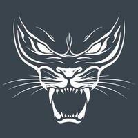 Angry Wild Cat line art logo isolated on black background vector