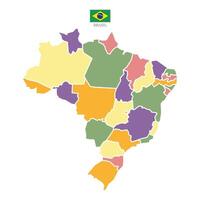 Brazil contour Colored map with region isolated on background hight detailed illustration vector