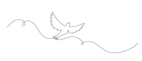 Dove one continuous line illustration. Hand drawn doodle sketch of bird of piece, pigeon vector