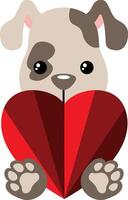 Funny dog with a red origami heart vector