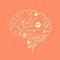 Emothion intellect. Human brain schematic sketch with flowers and leaves vector