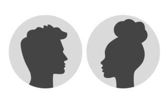 Default man and woman profile icon set. Black silhouette in gray circle vector