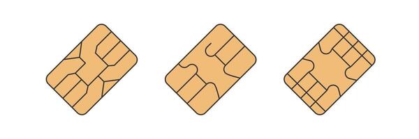Set of SIM chip card icons. EMV chip illustration. Microchip for Payment or credit card. vector