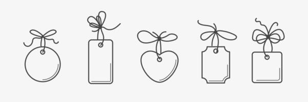 Tag for present box set. Outline illustrations for store. Price tag note vector