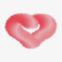 Red fur heart isolated on white background. Fluffy texture vector
