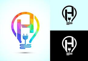 Initial alphabet H with an electric bulb and plug. Electricity logo design template low poly style vector