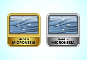 Made in Micronesia label icon in gold and silver color. Flag icon set for business vector