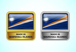 Made in Marshall Islands label icon in gold and silver color. Flag icon set for business vector