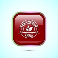 Vegan food icon design illustration. Bio, Ecology, Organic logos and label. Vegan food diet icon. Red Color Square Button Design vector