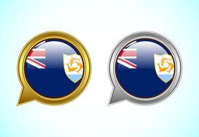 Anguilla flag speech bubble. Speaking flag icon in gold and silver color vector