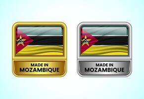 Made in Mozambique label icon in gold and silver color. Flag icon set for business vector