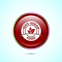 Vegan food icon design illustration. Bio, Ecology, Organic logos and label. Vegan food diet icon. Red Color Round Button Design vector