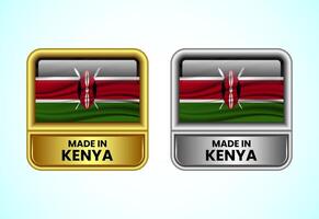 Made in Kenya label icon in gold and silver color. Flag icon set for business vector