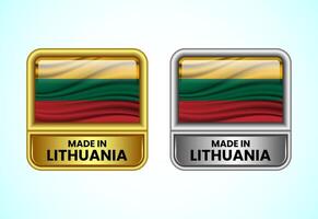 Made in Lithuania label icon in gold and silver color. Flag icon set for business vector