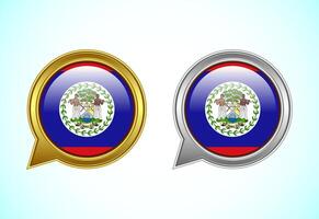 Belize flag speech bubble. Speaking flag icon in gold and silver color vector
